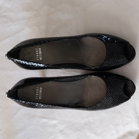 Stuart Weitzman snakeskin open toe platform 3.5 inch heels size 9.5 - Picture 2 of 11